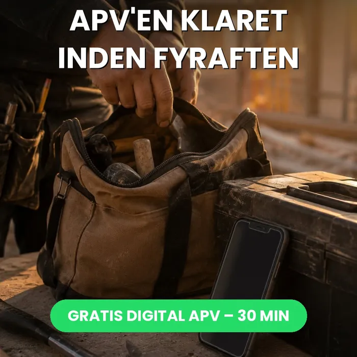 Annonce: VideoVicer-systemet på en tablet ved siden af en kop kaffe, med teksten “Gratis digital APV”